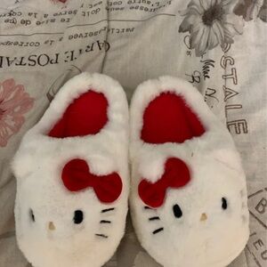 Charming White Slippers with Red Bow